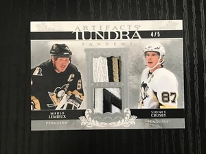 2009/10 UD ARTIFACTS TUNDRA DUAL PATCH SIDNEY CROSBY MARIO LEMIEUX CARD 4/5 - Picture 1 of 2