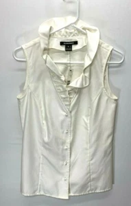 Ellen Tracy Damen ärmellos V-Ausschnitt Knopfleiste weiß Tunika Top Gr. 4 Neu mit Etikett - Bild 1 von 6