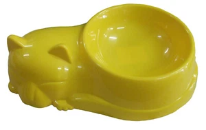 Yellow Sleeping Pet Cat Kitty Pussy Food Water Bowl Cat Colour Plastic Feeder - Picture 1 of 4