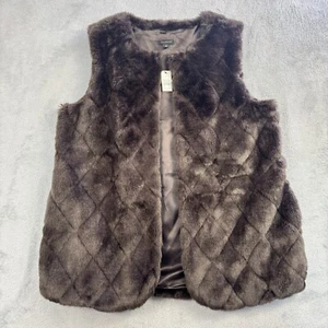 Talbots Faux Fur Vest Womens Small Brown Quilted Lightweight Open New - Picture 1 of 9