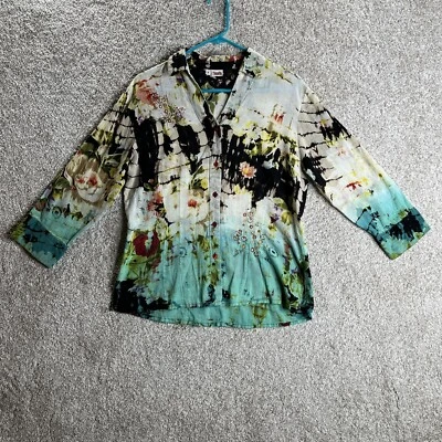 Tianello Botón Frontal Too Mujer Pequeño Floral Abstracto Multicolor Manga 3/4 Foto 1 de 4