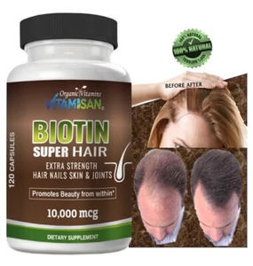 Organic Vitamins Biotin & Collagen Hair Growth Supplement Hair, Skin, Joints 120 - Picture 1 of 11