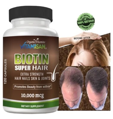 Organic Vitamins Biotin & Collagen Hair Growth Supplement Hair, Skin, Joints 120 - Image 1 of 4