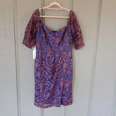 JS Collections Demi Dress Size 14 Women Floral Embroidered Mesh Off Shoulder - Image 1 of 4