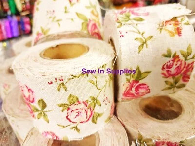 Rose Print Vintage Burlap Jute Hessian Ribbon 10 meters Wedding Craft Favour  - Image 1 of 3