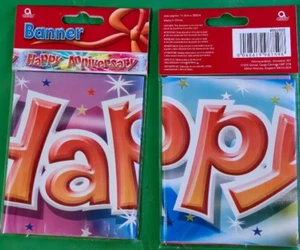 Happy Anniversary Banner Foil Party Wall Hang Decoration Pink Purple 2.7m - Picture 1 of 1