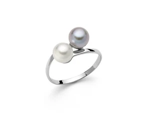 MILUNA CONTRARIE' ANELLO ORO BIANCO 18KT E PERLE NATURALI DONNA PLI1649 NUOVO - Foto 1 di 2