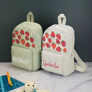 Personalisierter Kinder Rucksack Erdbeere individuell mit Namen Farbwahl Schule - Bild 1 von 30