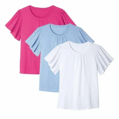 Blusa Avon Eyelet manga rosa M (tamanho 8-10) nova com etiquetas - Imagem 1 de 2