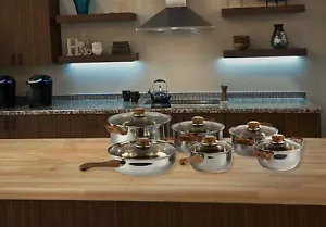 Gourmet Chef 12 Piece Classic Stainless Steel Cookware Set Dishwasher Safe - Picture 1 of 4