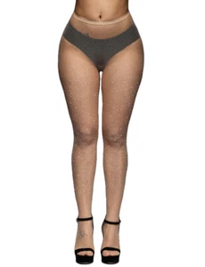 Sexy Brand New Ladies Nude Rhinestone Full Length Stockings Fishnet Pantyhose - Picture 1 of 3