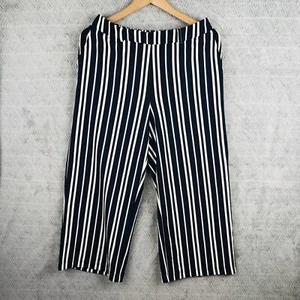 Damart Pantalon Femme 40 Bleu Blanc Rayé Taille Élastique Raccourcie Enfiler - Imagen 1 de 6