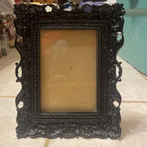 Vtg Ornate Wooden Picture Frame Black Baroque Rococo Style Fits 5x7 Photo Heavy - Picture 1 of 11