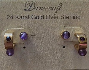 Pendientes amatista vintage. 24k sobre 925. Plata de ley. Danecraft. Retro - Imagen 1 de 5