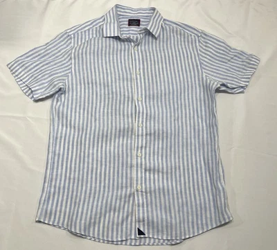 UNTUCKit Breckenridge Blue White Stripe Linen Shirt Mens Large Slim Fit S/S - Image 1 of 4