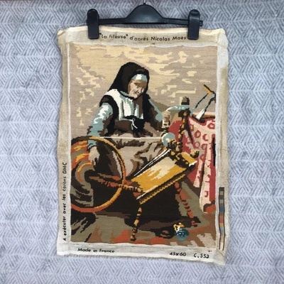 Vintage DMC Tapisserie La Fileuse d’après Nicolaes Maes France 50x36 cm - Photo 1/4