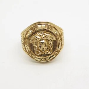 10K Yellow Gold Round Greek Medusa Signet Men’s Ring Size 11.5 - Picture 1 of 5