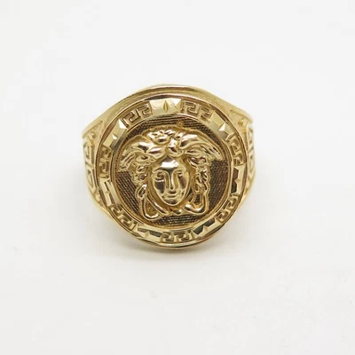 10K Yellow Gold Round Greek Medusa Signet Men’s Ring Size 11.5 - Image 1 of 4