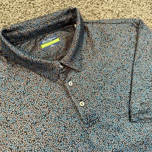Ben Hogan Performance Stretch Mens 2XL Blue Black Leafs Floral Print Golf Polo - Picture 1 of 8