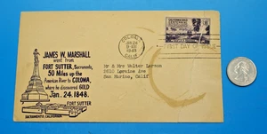 1948 CENTENIAL 1ST DAY ISSUE COVER ENVELOPE JAMES MARSHALL FORT SUTTER, CA GOLD - Picture 1 of 6