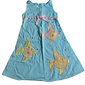 Abito Bonnie Jean Teal taglia 4 bambina ricamato pesce spiaggia paillettes - Foto 1 di 8