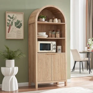 Arched Cabinet Bookshelf Bookcase - 71” Tall Mid Century Arched Display Cabin... - Picture 1 of 9