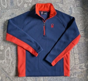 Spyder Mens Medium Outbound 1/4 Zip Core Sweater Dark Blue Orange Ribbed Knit - Picture 1 of 11