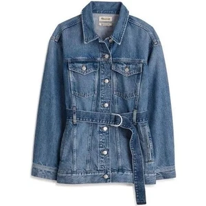 Madewell Oversized Trucker Jean Jacket Women's M Reston Wash Belted Flap Pockets - Imagen 1 de 11