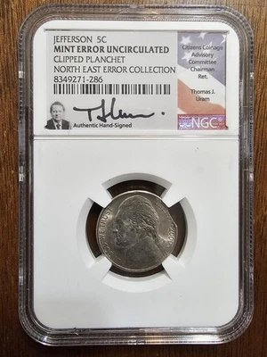 2000-P Jefferson Nickel Clipped Planchet - North East Error Collection NGC UNC - Image 1 of 4