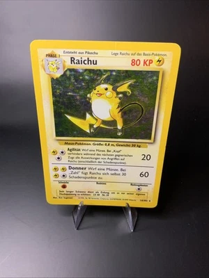 Raichu Holo Base Set 14/102 GERMAN Vintage Pokémon Card 1999 Creased MP WOTC - Image 1 of 4