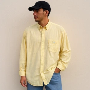 Vintage Ralph Lauren Big Hemd Gelb Streifen Baumwolle Button-Down Herren L " - Bild 1 von 12