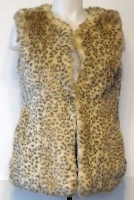 Forever 21 Beige and Tan Leopard Print Faux Fur Fashion Vest M - Image 1 of 4