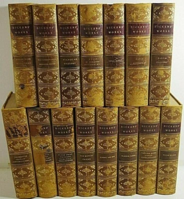 THE COMPLETE WORKS OF CHARLES DICKENS 15 VOLUMES 1800's 1/4 LEATHER ANTIQUE - Image 1 of 4