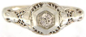 RARE Women's Diamond Art Deco Ring 10kt White Gold Size 3.75  - Picture 1 of 5