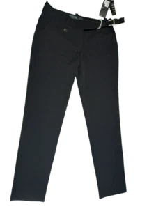 MILANO WOMEN'S LONG PANT BLACK BELTED COMFORTABLE SLIM FIT SIZE W30 & L30 - Picture 1 of 9