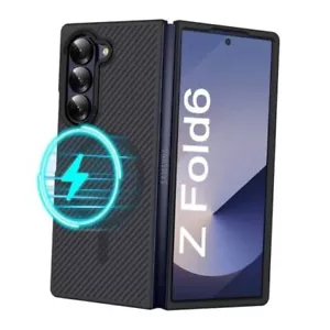 Custodia in fibra di carbonio per Samsung Galaxy Z Fold 6, Galaxy Z Fold6 magnetica nera - Foto 1 di 8