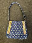 Vera Bradly Shoulder Bag Purse Maison Blue Floral Pattern Yellow Quilted Cotton