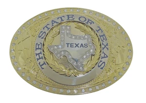 State Texas USA Belt Buckle Men Gold Metal Western Cowboy Really Rodeo Jumbo New - Picture 1 of 9