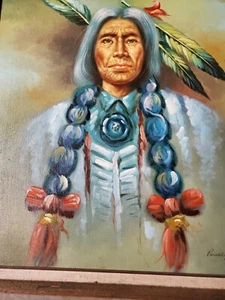 Gregory Perillo Perilloff Painted Native American Indian Chief Picture Canvas - Picture 1 of 12