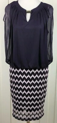Perceptions NY Women's 10 Dress Blouson  Keyhole Sleeveless Solid Chevron Purple - Image 1 of 4