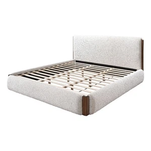 ACME Sandro Contemporary Boucle Fabric Upholstered Queen Bed in White and Walnut - Picture 1 of 9