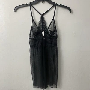 Vintage Babydoll Y2K Schlupfkleid schwarz Fee Goth Spitze Blumen transparenter Schlitz Medium - Bild 1 von 9