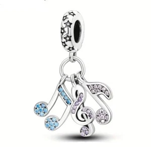 Genuine 925 Sterling Silver Fashion Charm MUSICAL NOTES CRYSTALS 10mm x 5mm - Picture 1 of 1