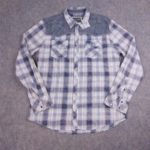 Buckle BKE Button Up Shirt Large Vintage Athletic Fit Blue Plaid Snap Button - Picture 1 of 9