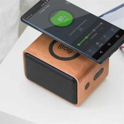 Mahogany Wood Crafted 2-in-1 Bluetooth Speaker & Wireless Charger