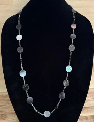LIA SOPHIA Abalone Shell Black Flat Geometric Beads Silver Toned Necklace 36-39” - Image 1 of 4