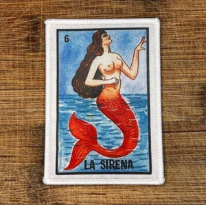 La Sirena Lotería Juego Mexicano Hierro Sobre Parche Diseño Sirena 3.5 x 2.5 Pulgadas - Imagen 1 de 3