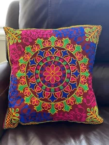 Pillow Cover Red Embroidery Cushion Cover 16 Inch Pillow Suzani Home Decor Boho - Picture 1 of 6