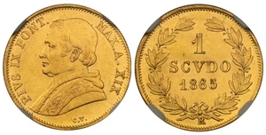ITALIAN ST. Papal States. Pius IX. 1865-XIX-R AV Scudo. NGC MS64. KM 1361. - Picture 1 of 1