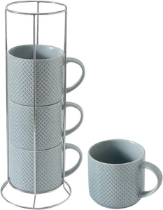 Tazzine da Caffè con Rastrello, 15 Once Porcellana Impilabile Grande Ceramica Blu Caffè Cu - Foto 1 di 6